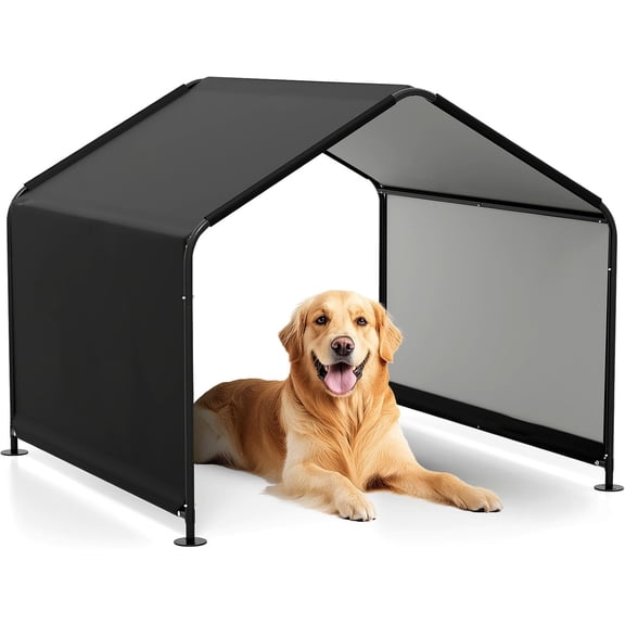 Outdoor Dog Shade Shelter Canopy, 4'x 4'x 3.2' Waterproof Pet Tent with PU Coating, Ground Stakes, Portable Sun & Rain Protection Canopy for Large Dogs Cats Outside, Black