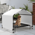 thumbnail image 1 of Outdoor Dog Shade Shelter w/ Dog Bed 4'x4'x3' Portable Dog Tent Sun Rain Canopy for Outside Pet House for Large Medium Dogs, Cats, Pigs w/ Waterproof Roof, Ground Nails, White, 1 of 8