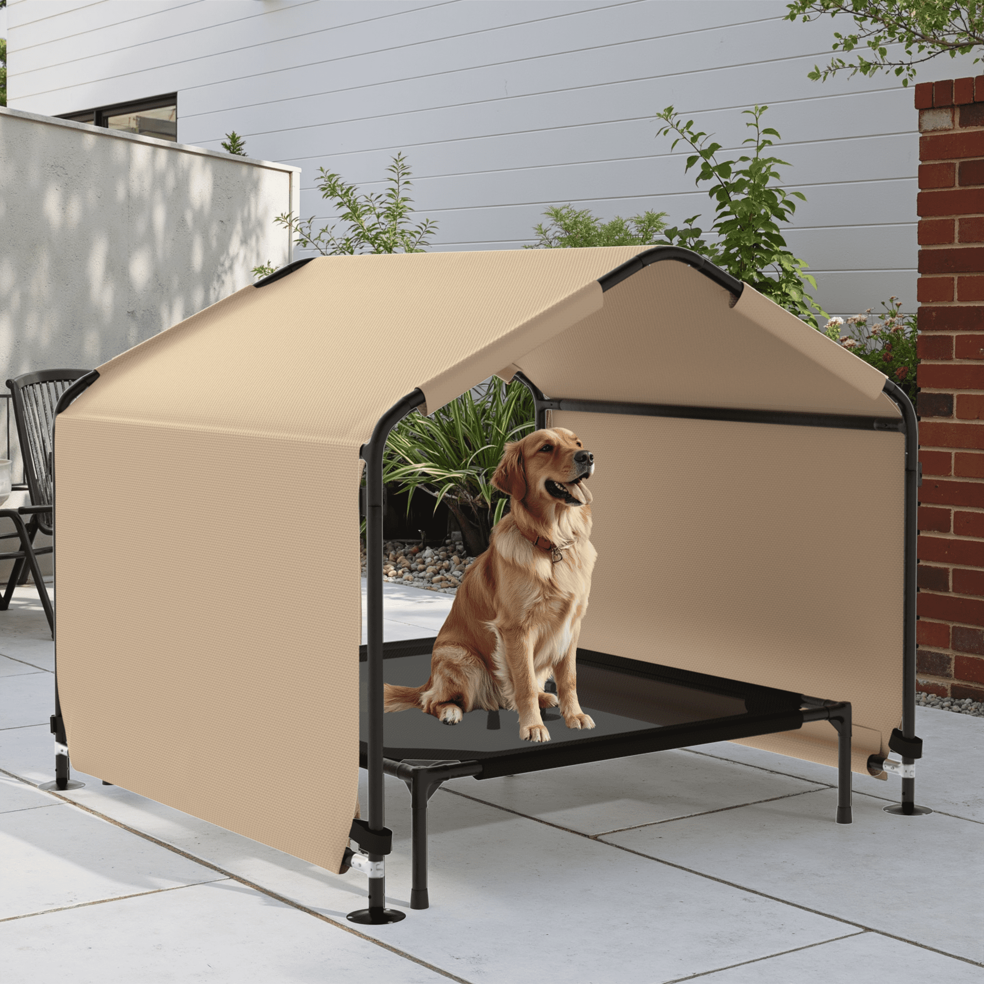 Outdoor Dog Shade Shelter w/ Dog Bed 4'x4'x3' Portable Dog Tent Sun ...