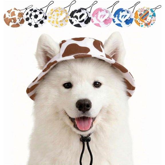 Outdoor Dog Sun Hat with Ear Holes, Lightweight Canvas Adjustable Pet Sun Cap for Small Large Cats Dogs, Breathable Beach Summer Walks Sun Protection Bonnet(S, A)