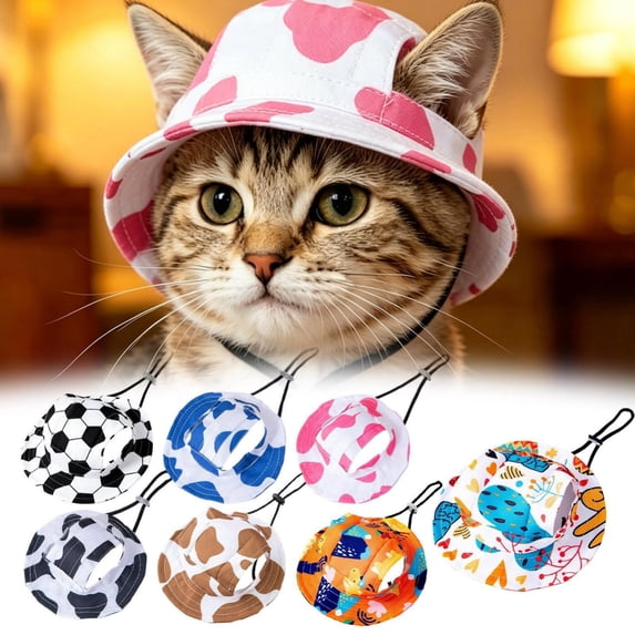 Outdoor Dog Sun Hat UV Protection Cap with Ear Holes Breathable Canvas Adjustable Strap for Small Medium Dogs Cats Comfortable Fit for Hiking Beach Adventure