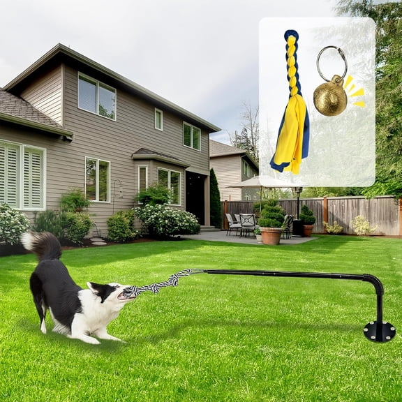 Outdoor Dog Tether Toy with Bungee Cord Rope and Bell for Large Medium Small Dogs