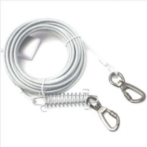 Dog Freedom Leash, 32FT Chew Resistant Cable for Outdoor Fun, Anti-Rust, Durable Clip, Shock Absorbing Spring, Silver