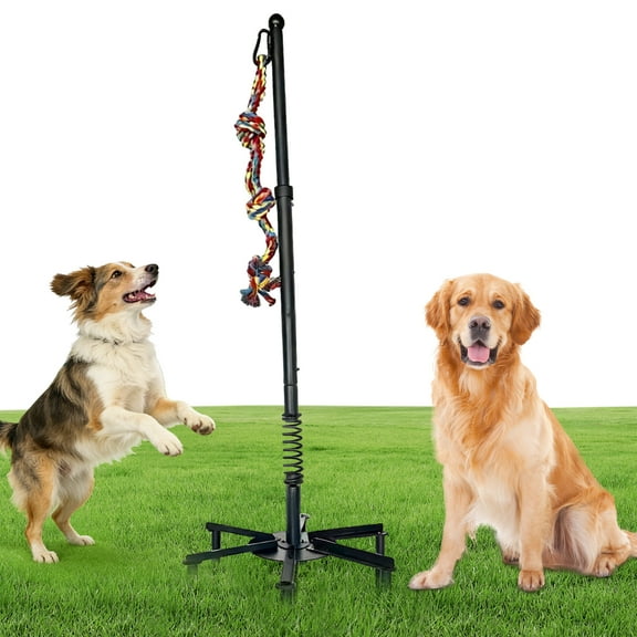 JDNRXO Adjustable Outdoor Dog Toy for Solo Play - 38.58"-44.49" Height with 6 Heavy-Duty Ground Stakes (11.81" Depth) & 1 Rope Toy for Backyard, Lawn, Park
