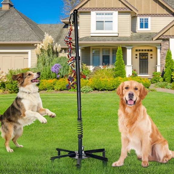 JDNRXO Adjustable Outdoor Dog Toy for Solo Play - 38.58"-44.49" Height with 6 Heavy-Duty Ground Stakes (11.81" Depth) & 1 Rope Toy for Backyard, Lawn, Park