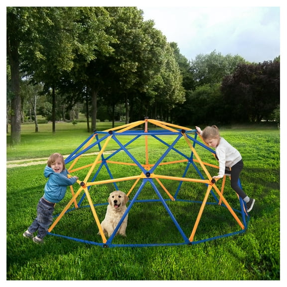 Outdoor Dome Climber, Monkey Bars Climbing Tower, Jungle Gym Playground for Kids Aged 3-10, Blue & Yellow