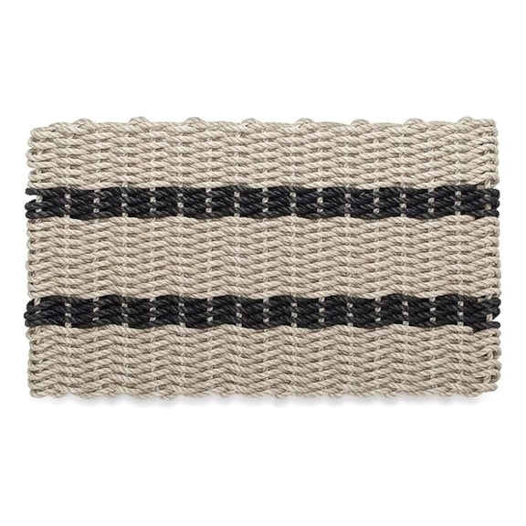 Outdoor Door Mat, Lobster Rope Doormat, All Weather Mats, Woven Door Mat from Nautical Rope, Front Door Welcome Mats, (Dark Tan with 2 Black Stripes, 18 x 30)
