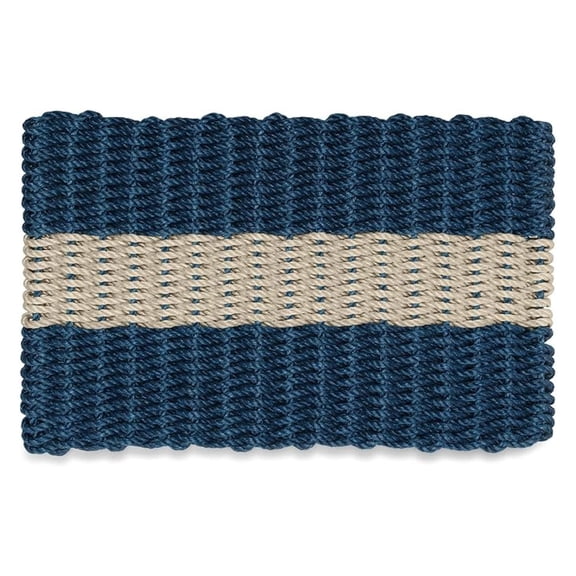 Outdoor Door Mat, Lobster Rope Doormat, All Weather Mats, Woven Door Mat from Nautical Rope, Front Door Welcome Mats, (Navy with Dark Tan Stripe, 18 x 30)