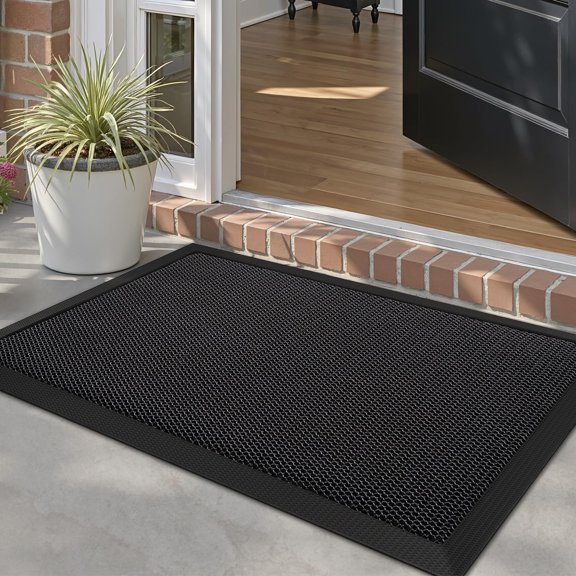 Outdoor Door Mat Traps & Hides Dirt 23.5x35.5, Outside Entrance, Black | Durable Scraper Surface Removes Mud & Moisture, TPE Base Traps & Hides Dirt, Heavy-Duty Waterproof Non-Slip Rubber Backing