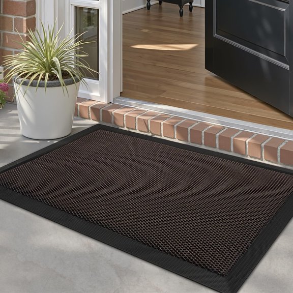Outdoor Door Mat Traps & Hides Dirt 23.5x35.5, Outside Entrance, Brown