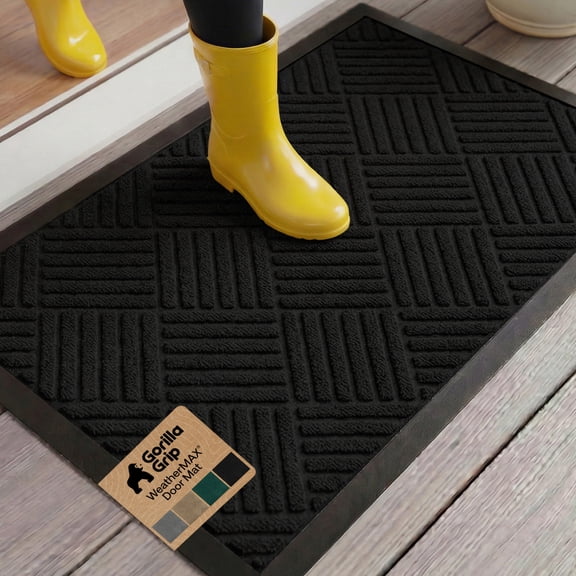 GORILLA GRIP Outside Doormat, WeatherMax Waterproof Indoor Outdoor Door Mat, 29x17 Black Diamond