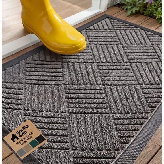 GORILLA GRIP Outside Doormat, WeatherMax Waterproof Indoor Outdoor Door Mat, 29x17 Gray Diamond