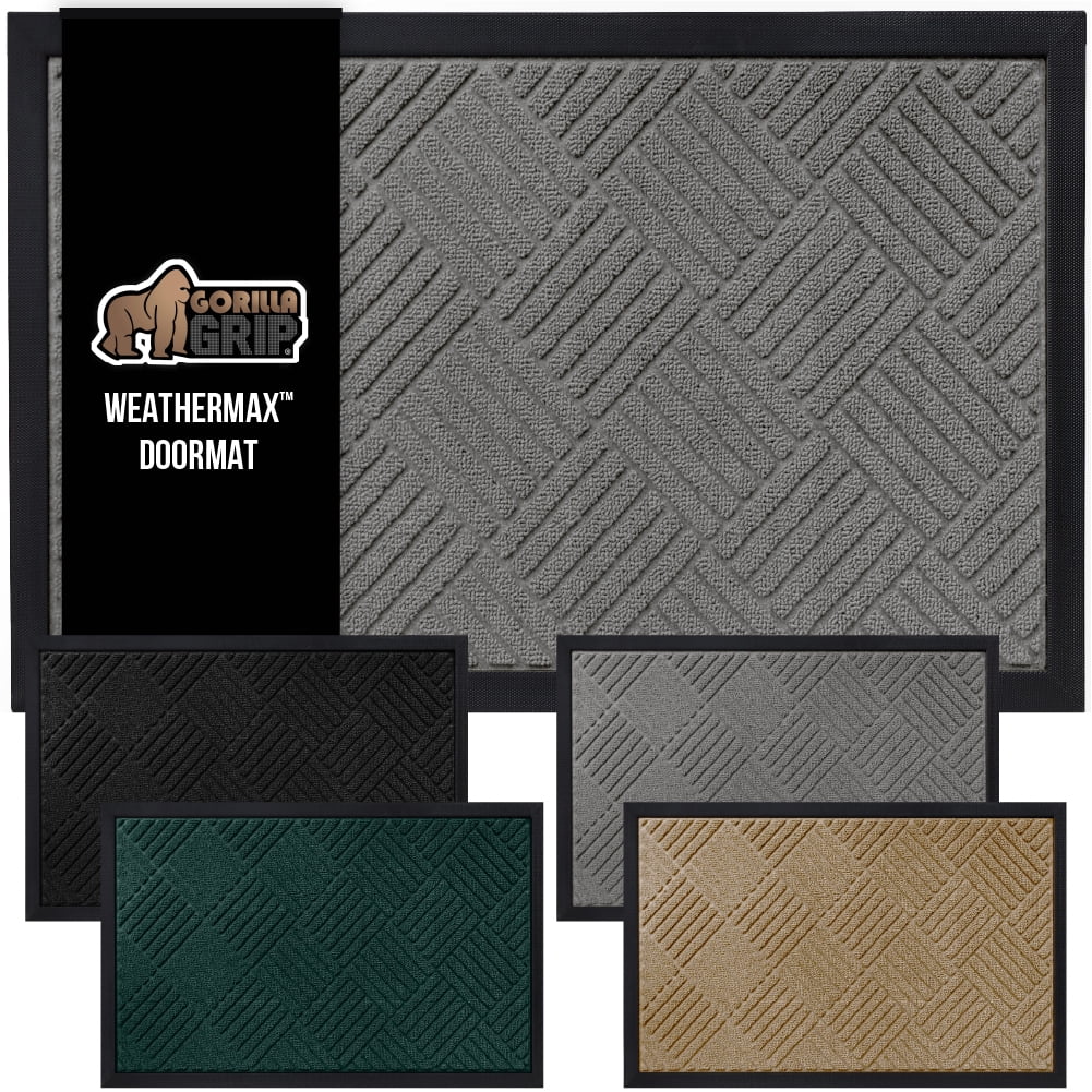 Gorilla Grip Waterproof WeatherMax Doormat 17×29 Indoor Outdoor Stain and Fade Resistant Door Mat Steel Gray