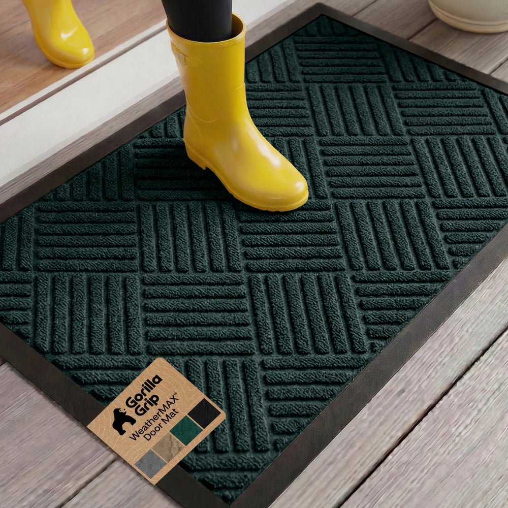 GORILLA GRIP Outside Doormat, WeatherMax Waterproof Indoor Outdoor Door Mat, 29x17 Green Diamond