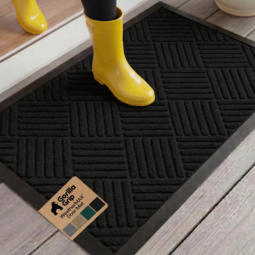 GORILLA GRIP Outside Doormat, WeatherMax Waterproof Indoor Outdoor Door Mat, 35x23 Black Diamond