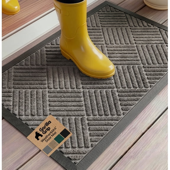 GORILLA GRIP Outside Doormat, WeatherMax Waterproof Indoor Outdoor Door Mat, 35x23 Gray Diamond
