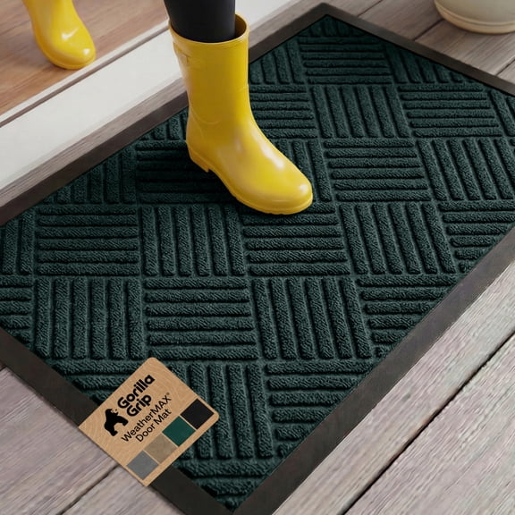 GORILLA GRIP Outside Doormat, WeatherMax Waterproof Indoor Outdoor Door Mat, 35x23 Green Diamond