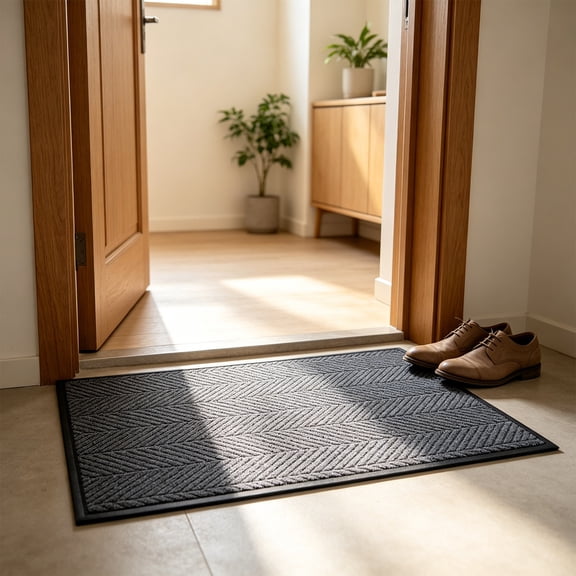 Outdoor Doormats Absorbent Entrance Mat, 15.75x23.6 in Rectangular Pvc Antiskid Rug, Thickened Heavy Duty Entryway Mat, Dirt Trapping Waterproof Indoor Doormat, Easy Clean - Gray, Ccwuwei