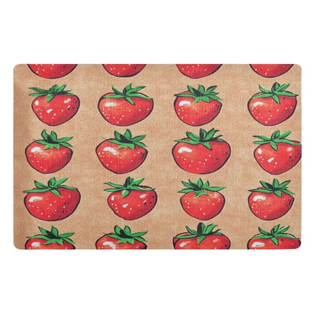 Outdoor Doormats with Non-Slip TPE Backing Brown Strawberry Print - Heavy-Duty Bath Rug for Entryways Patios and Garages