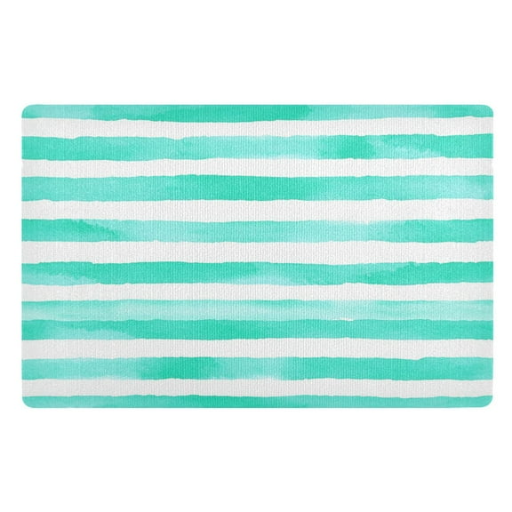 Outdoor Doormats with Non-Slip TPE Backing Mint Green Stripes Pattern - Heavy-Duty Bath Rug for Entryways Patios and Garages