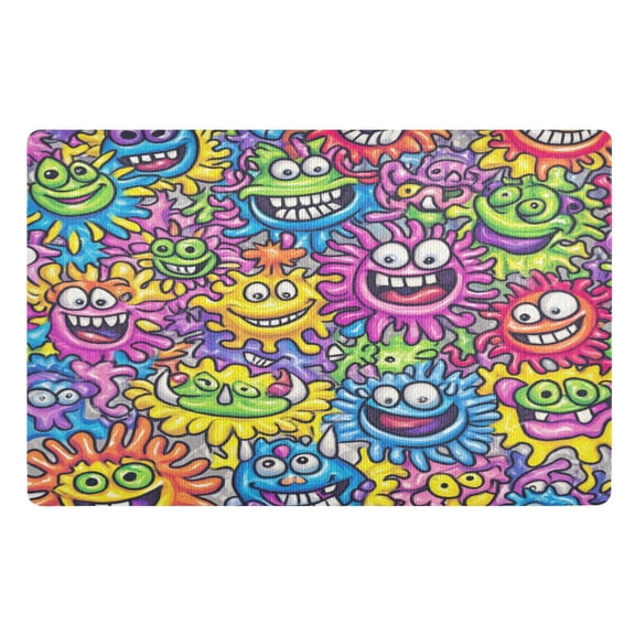 Outdoor Doormats with Non-Slip TPE Backing Monster Faces - Heavy-Duty Bath Rug for Entryways Patios and Garages