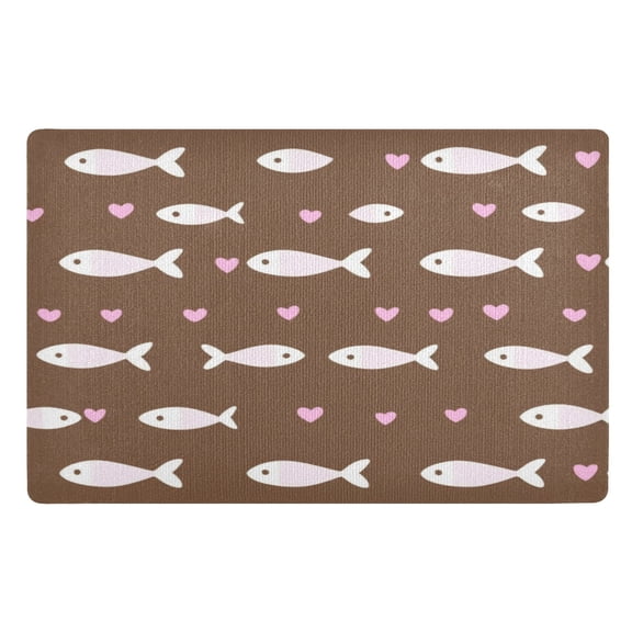 Outdoor Doormats with Non-Slip TPE Backing Pink Fish with Hearts - Heavy-Duty Bath Rug for Entryways Patios and Garages