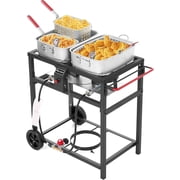 Outdoor Double Burner Propane Deep Fryer Set   Includes 2 x 18QT Aluminum Pots & Baskets, High Pressure Gas Stove for Fish Fry, Wings, Fries & Cajun Cooking