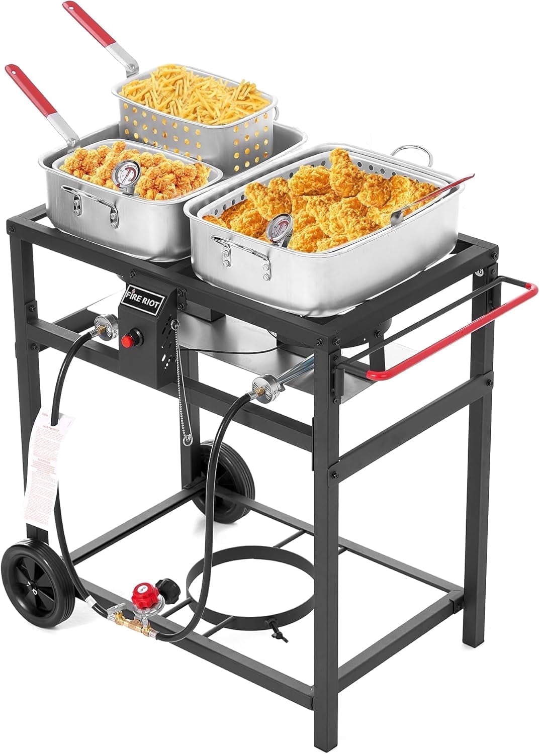 Fire Riot Outdoor Double Burner Propane Deep Fryer Set, 2 x 18QT Pots ...