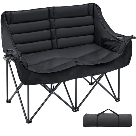 Oversized Double Camping Chair, Folding 2 Person Lawn Chair for Camping, Heavy Duty Double Camping Couch Loveseat for Couples, Supports up to 500 lbs