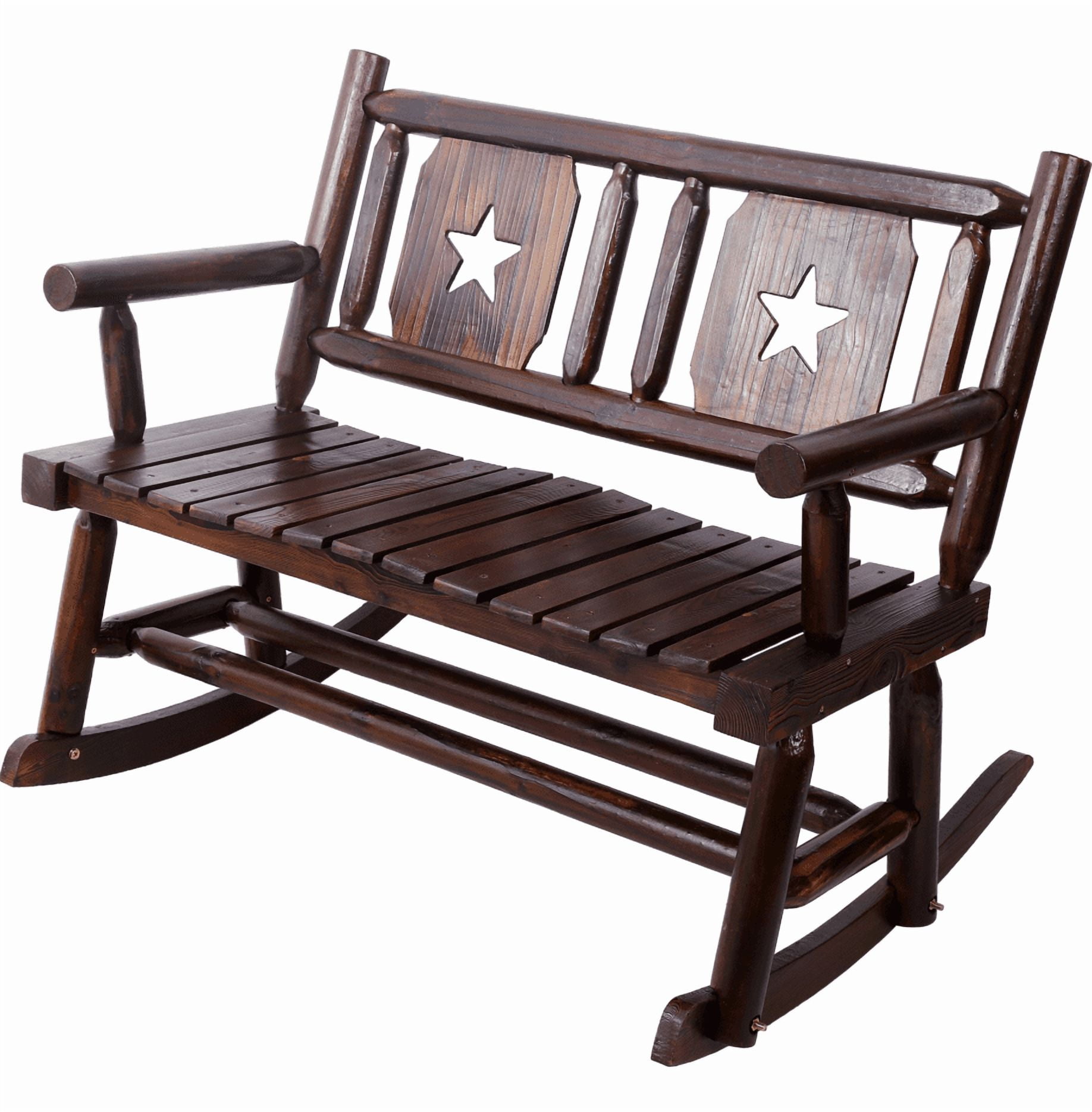 Long Bench Rocker Outdoor Double Rocker Bench Wide Curved Seat Rustic Brown - Walmart.com
