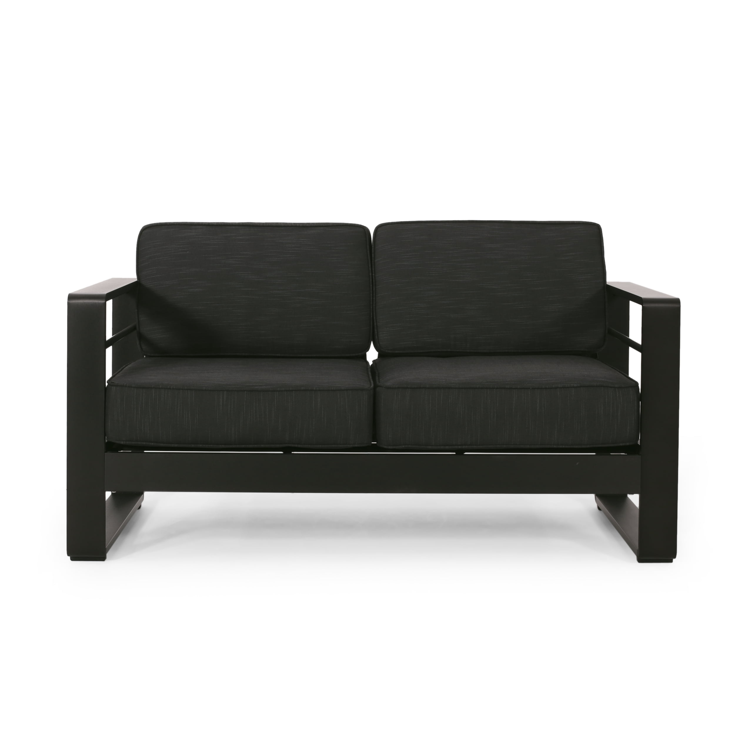 Outdoor Double Seat Sofa, Acacia Wood Frame Leisure Couch for Patio Garden, Teak and Beige