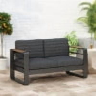 Outdoor Double Seat Sofa, Aluminum Frame Leisure Couch for Patio Garden, Black