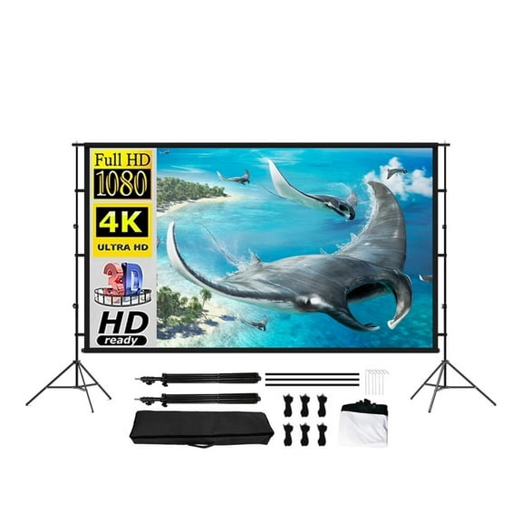 Outdoor Double Tripod Bracket Milk Silk Thickened Household Convenience 100 120 Inch HD Projector Folding Screen ,Better Contrast and Color