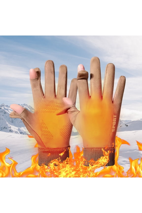 Outdoor Driving Gloves - Fleece Cycling Gloves Made of Polars Fleece Windproof for Winter Commutes & Cold Weather Activities (Khaki), JASKFLY