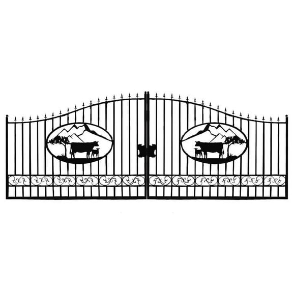 Chery Industrial 14x8 FT Dual Swing Driveway Gate, Decorative Steel Entrance Gate with Galvanized Welded Frame, Durable Rustproof Outdoor Patio & Garden Door,Ox Design