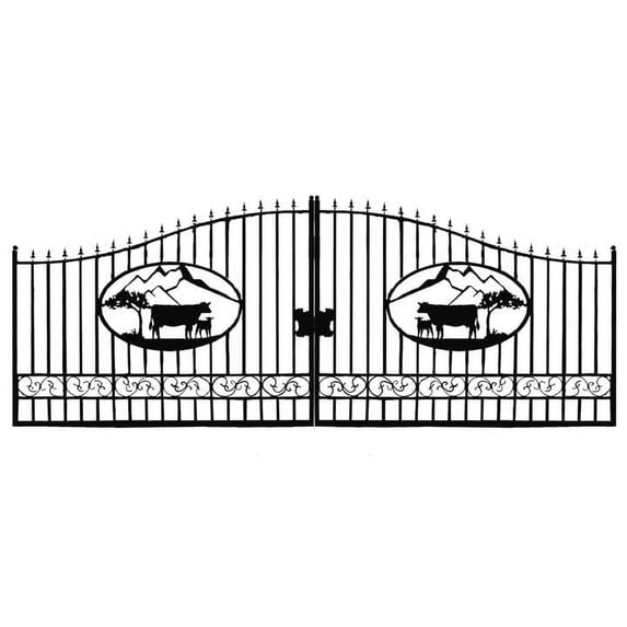 Chery Industrial 14x8 FT Dual Swing Driveway Gate, Decorative Steel Entrance Gate with Galvanized Welded Frame, Durable Rustproof Outdoor Patio & Garden Door,Ox Design
