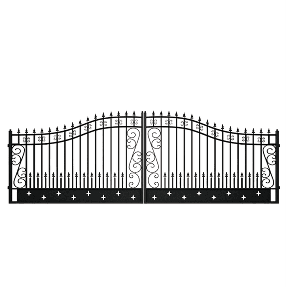 Chery Industrial Outdoor Dual Swing Iron Gate for Driveway, Security Gate, Outdoor Fence Gate, Vienna Style for Yard, Backyard Patio（20'Star）