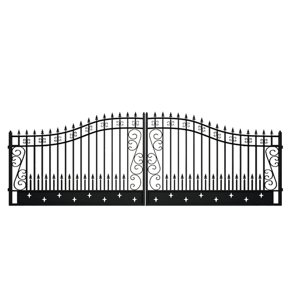 Chery Industrial Outdoor Dual Swing Iron Gate for Driveway, Security Gate, Outdoor Fence Gate, Vienna Style for Yard, Backyard Patio(20'Star)