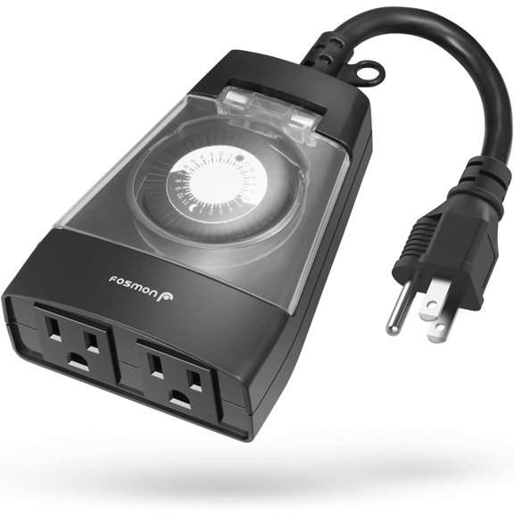 Outdoor Dual Timer Outlet Waterproof, Outdoor Light Timer for Electrical Outlets, Weatherproof 24 Hour Mechanical Heavy Duty Plug for Lighting, Garden, 15A, 3-Prong, Grounded, ETL Listed