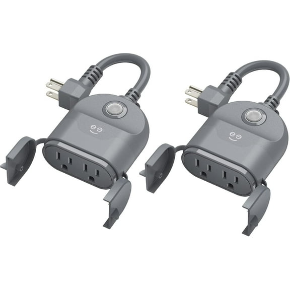 Outdoor Duo Wi-Fi Smart Plug | 2 Weatherproof Outlets, Compatible with Alexa & Google Assistant | Wireless Remote Control & Timer for Holiday Lights, Appliances, and More, 2-Pack
