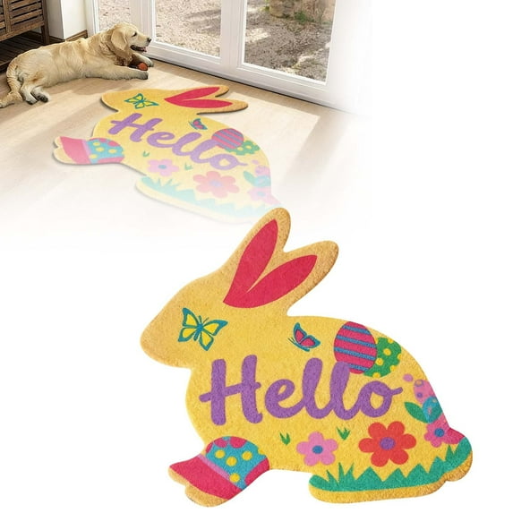 Outdoor Easter Bunny Doormat, 36 Inch Welcome Rabbit Door Mat with Non Slip Rubber Backing, Cute Front Porch Entryway Rug for Spring Holiday Decor, Indoor Outdoor Use