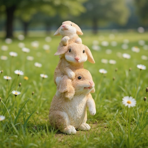 Outdoor Easter Bunny Ornaments Statues, Garden Decorations Resin Sculptures Art for Yard Lawn Patio Spring Holiday Decor Cute Rabbit Figurine Set with Carrot and Egg Accents