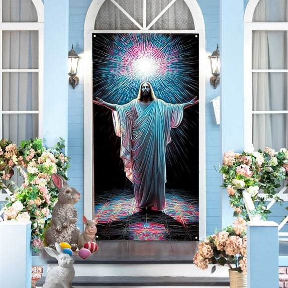 Outdoor Easter Decor Door, Easter Door Curtain Suitable For Large Party Supplies Room Garden Wall Decoration Holiday Decoration Background