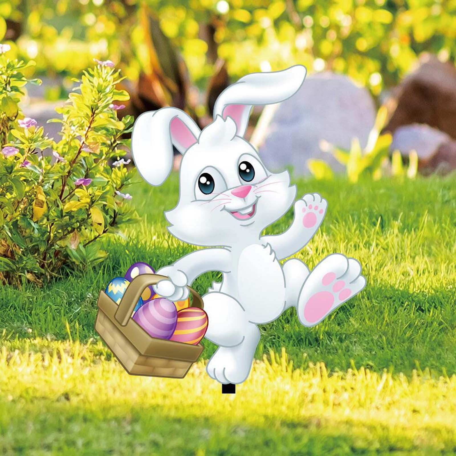 Outdoor Easter Decorations, Outdoor Yard Signs, Easter Gnomes Bunny Eggs Basket La-Wn Signs with Stakes for Spring Easter La-Wn Garden Yard Decorations Outside 12.2Inch