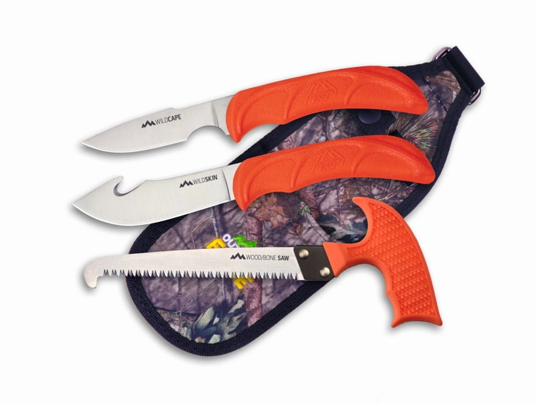 Outdoor Edge Wild-Guide 3 Piece Hunting Knife and Saw Combo Stainless Steel Blades TPR Handles Orange