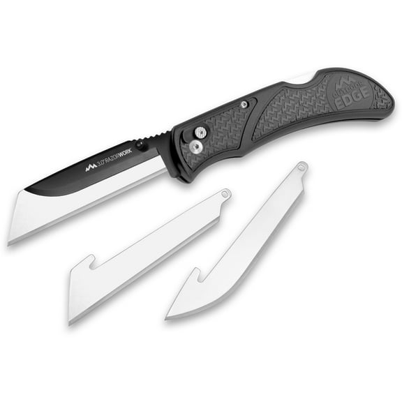 Outdoor Edge RazorWork Pocket Knife 3" Utility 420J2 Stainless Blade Kraton Handle Gray