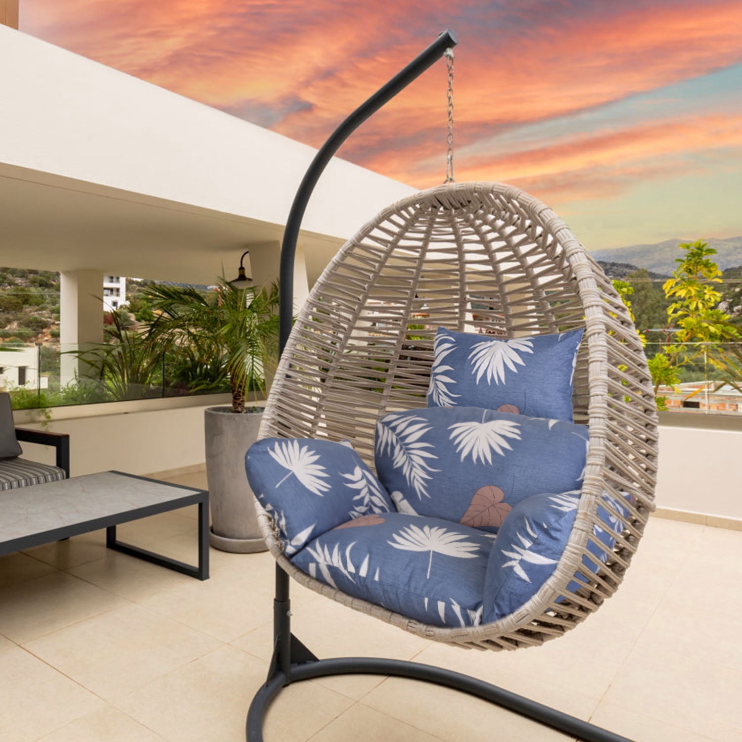 Outdoor Egg Chair Cushions Hanging Basket Seat Cushion Thicken Soft Egg Swing Chair Pad with Headrest for Backyard, Deck, Sun Room, Garden,Swimming Pool