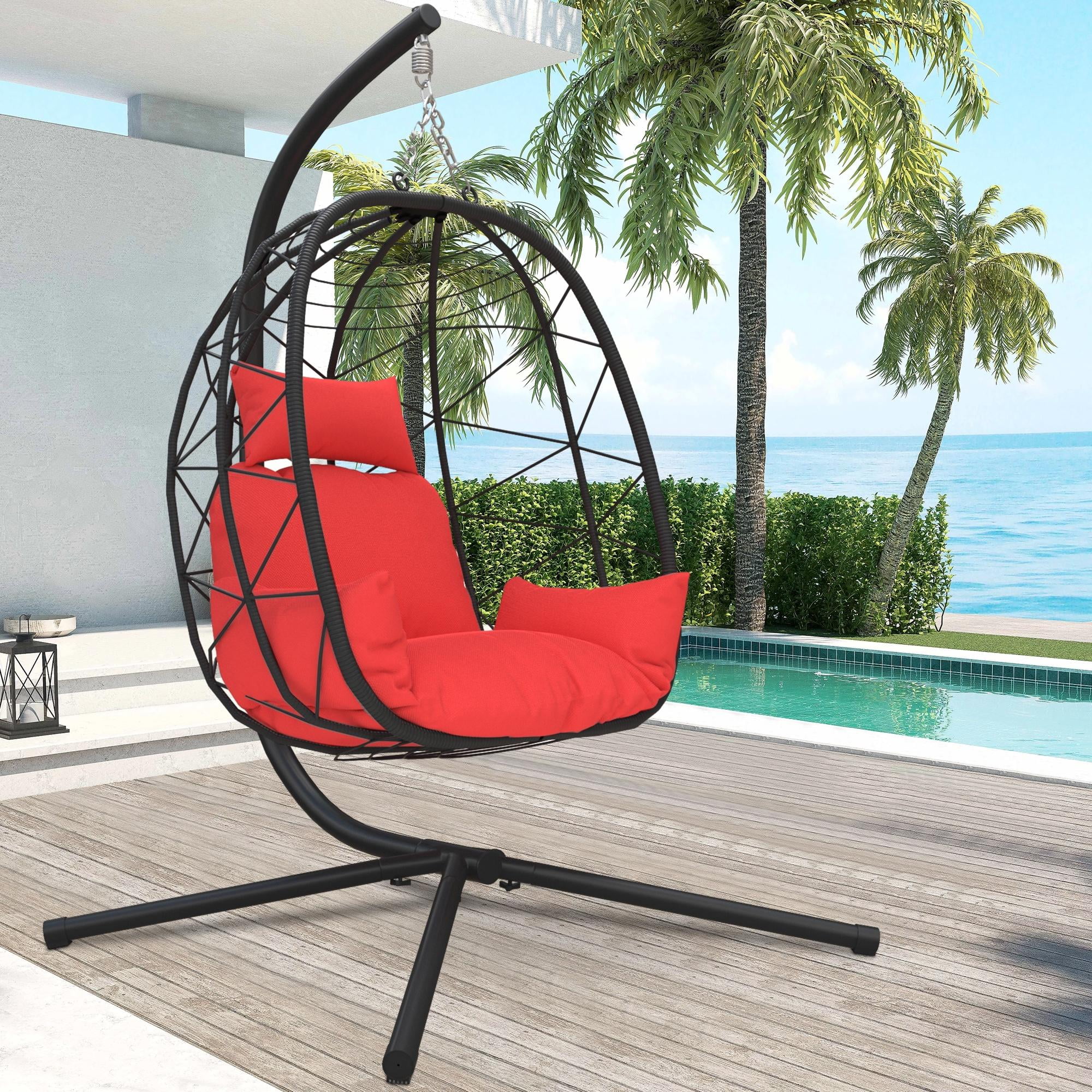Outdoor Egg Chair, Patio Wicker Swing Egg Chair with Stand, Aluminum