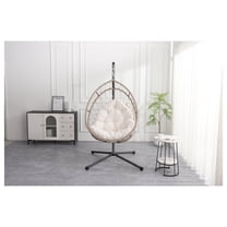 Outdoor Egg-shaped Hanging Chair with Stand, Patio Egg-shaped Swing Chair, Indoor Rocking Chair, Outdoor Hammock Egg-shaped Chair, Beige