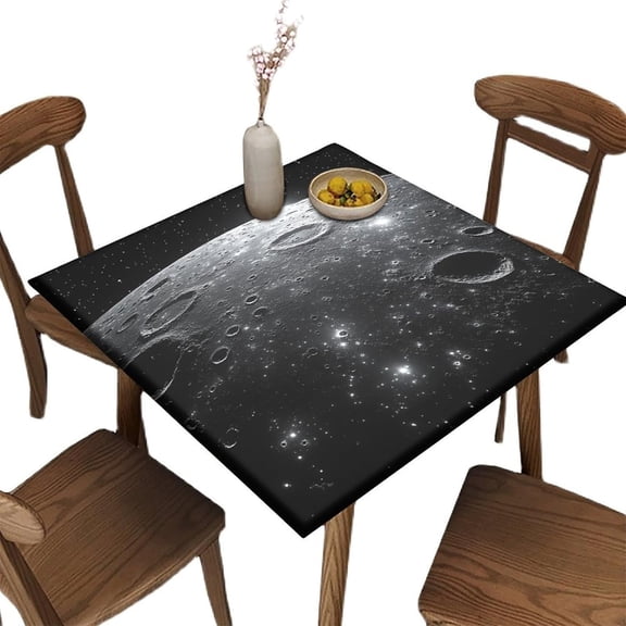 Outdoor Elastic Tablecloth, Silver Lunar Surface Pattern Printed on Oilproof Flag Card Table Covers, Use for Trade Show Booth Exhibition, Fit for 32" x 32" Square Tables